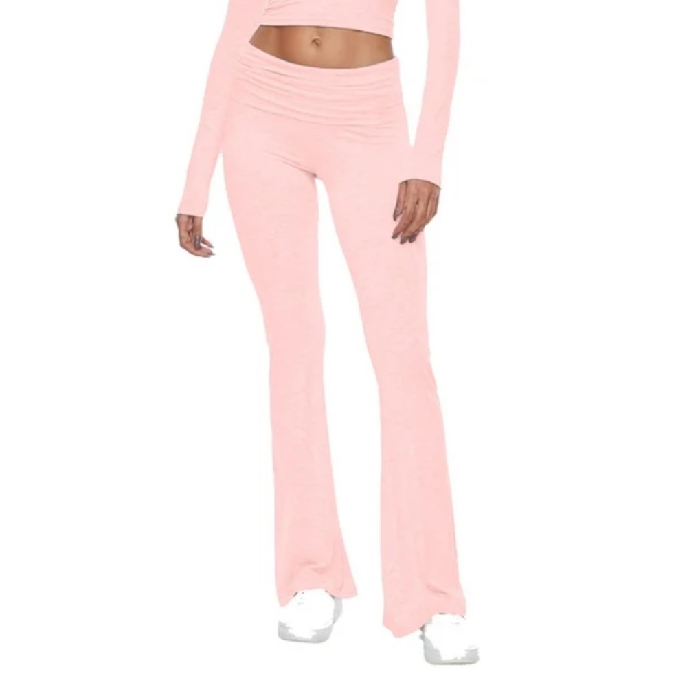 Unbranded blush pink fold-over stretch flare cut leggings size small